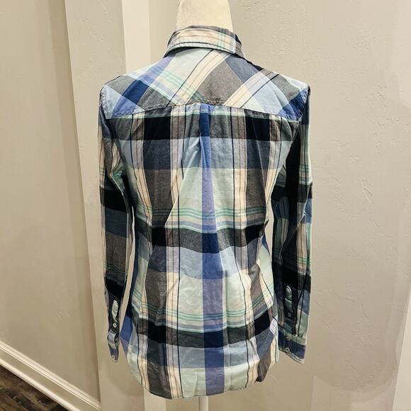 Talbots Top Womens XS Blue Gray Plaid Long Sleeve Button Casual (A0127) - Picture 3 of 6